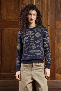 Sweatshirt Macarron Animales Bleu Marine