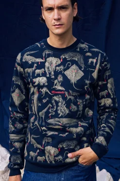 Sweatshirt Macarron Animales Bleu Marine