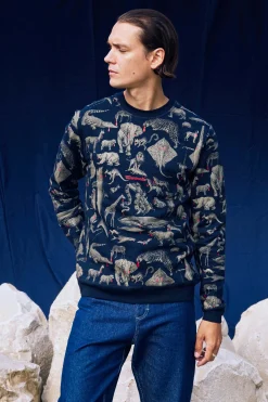 Sweatshirt Macarron Animales Bleu Marine
