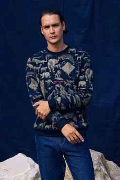 Sweatshirt Macarron Animales Bleu Marine